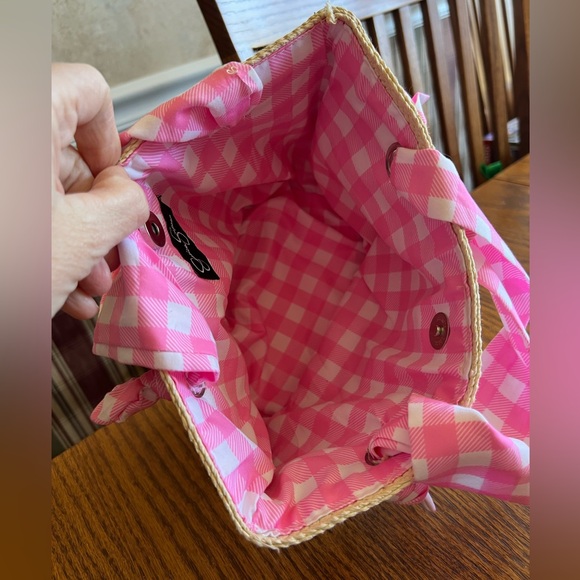 🐣Jessica Simpson Pink and Cream Woven mini tote Adult Easter Basket idea. NEW - Picture 13 of 13